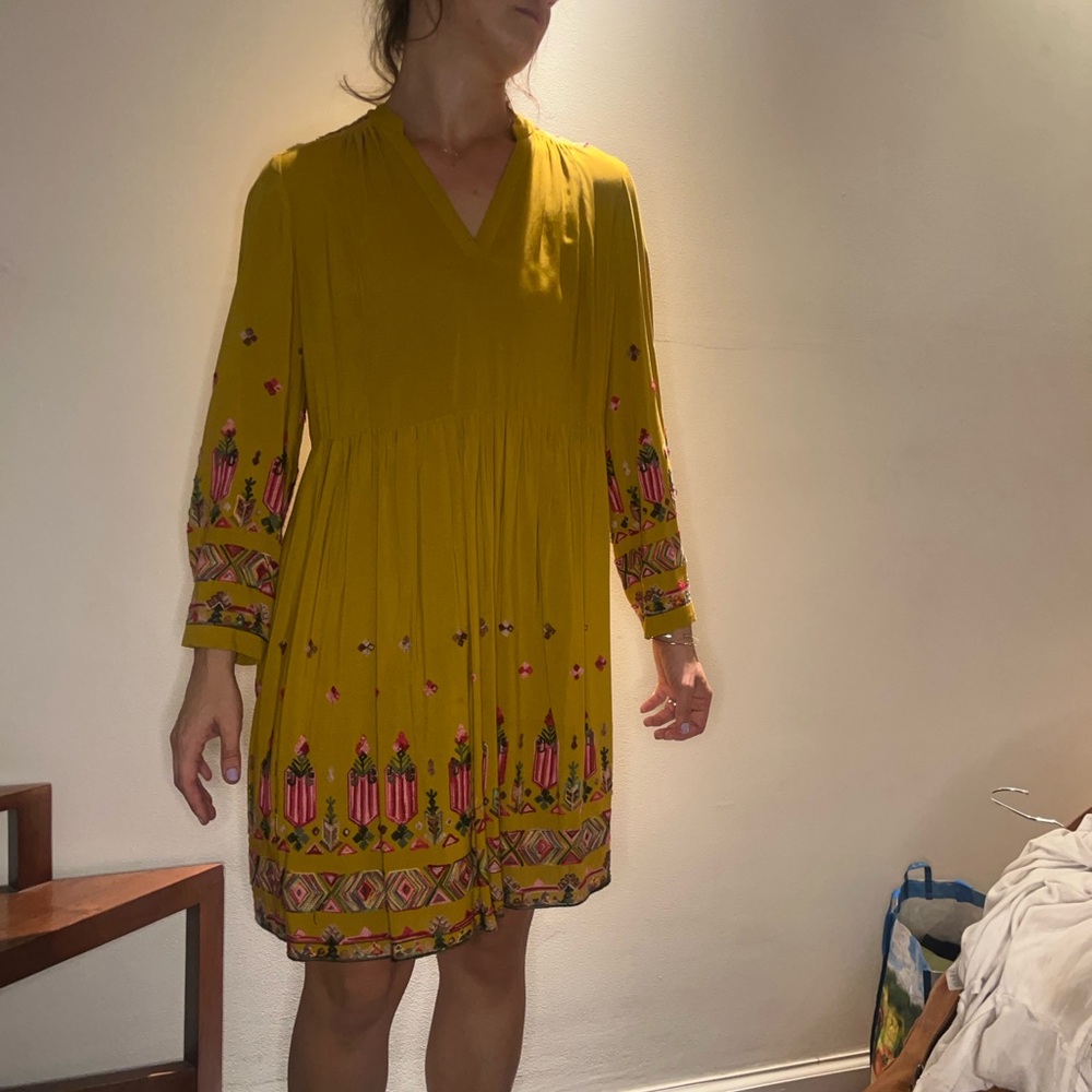 mustard long sleeve anthropologie dress